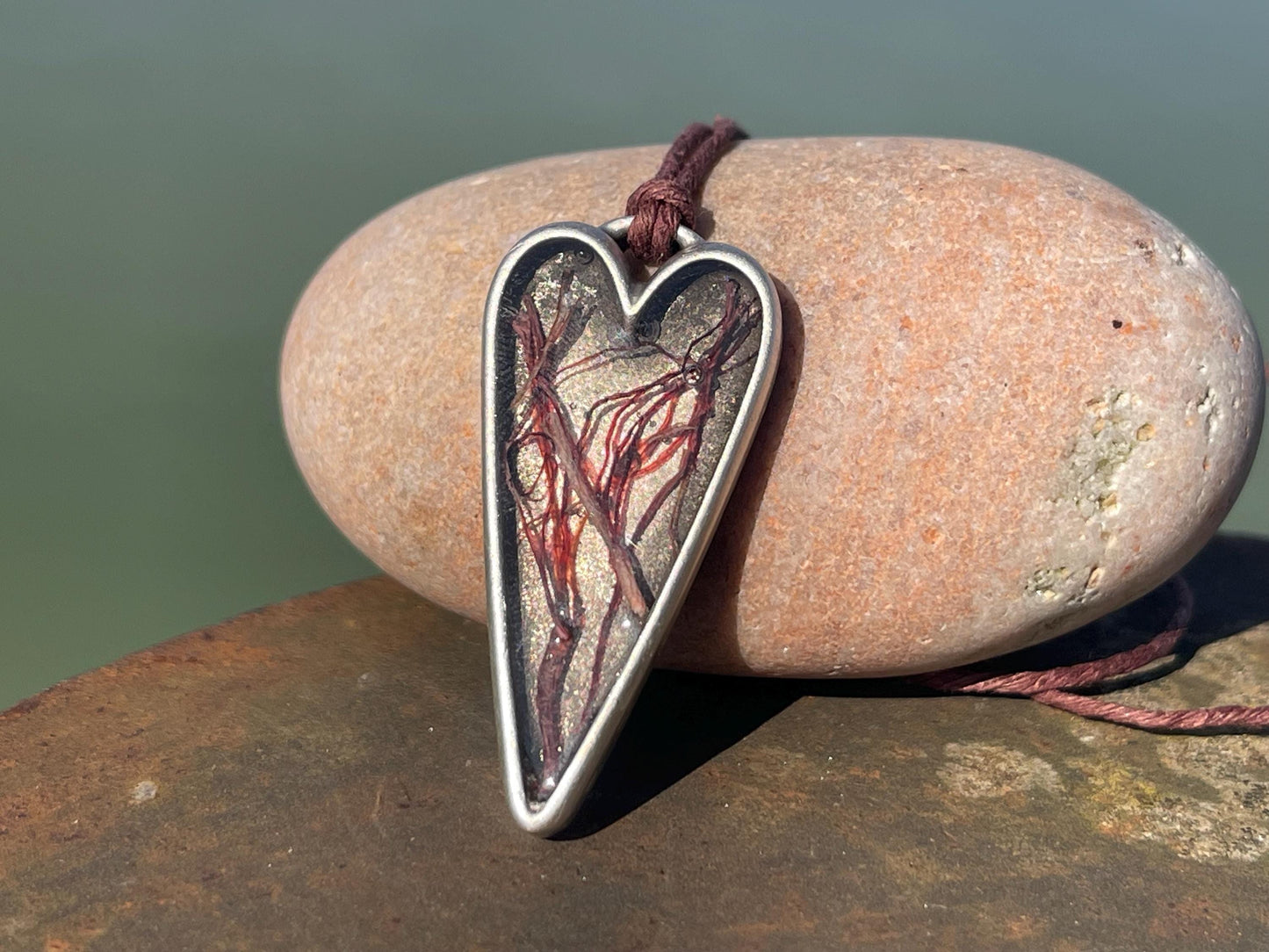 Red seaweed necklace. Perfect for beach lovers. Handcrafted ethical jewellery, handmade necklace, boho jewellery, handmade unusual necklace