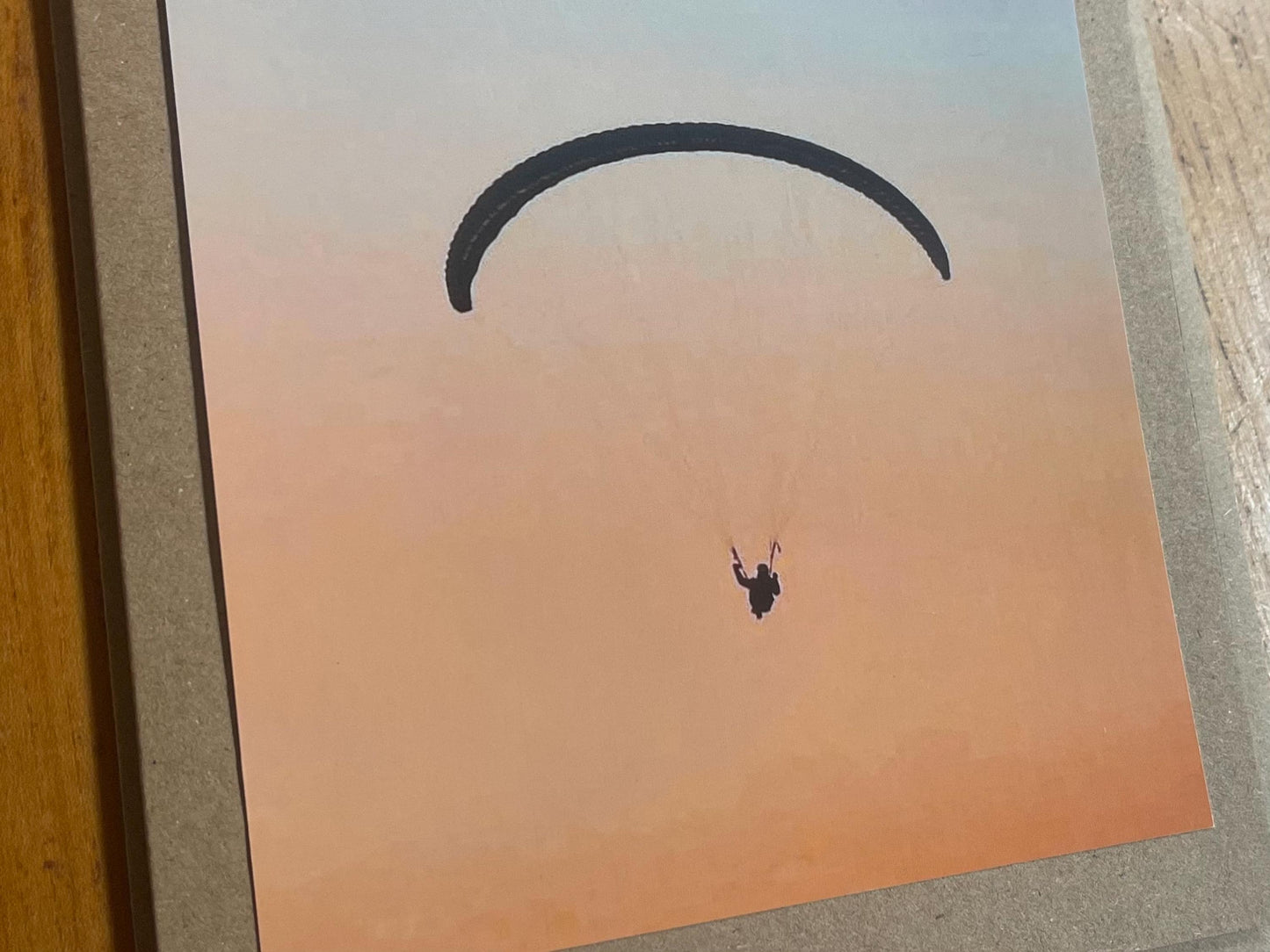 Sunset paragliding photo card. Handmade card, recycled card, birthday card, eco friendly cards, eco card, recycled card. Gift for paraglider