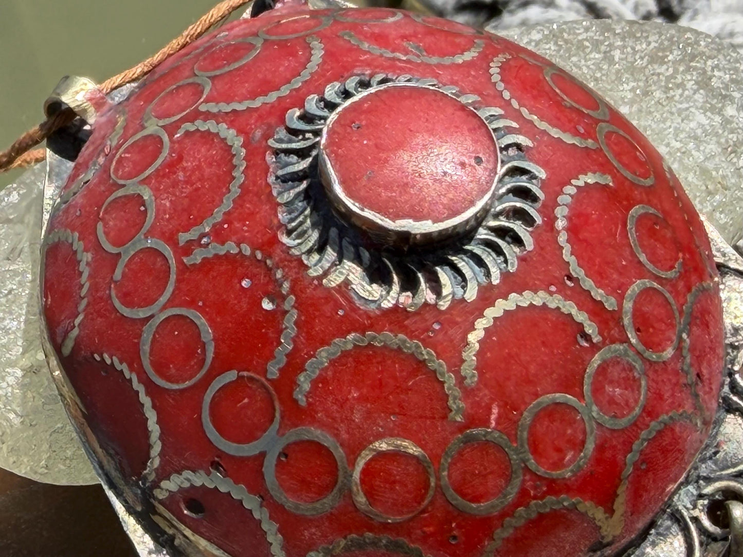 Gypsy jewellery. Very large statement necklace. Vintage jewellery, ethical jewellery, red pendant, boho necklace, unique necklace