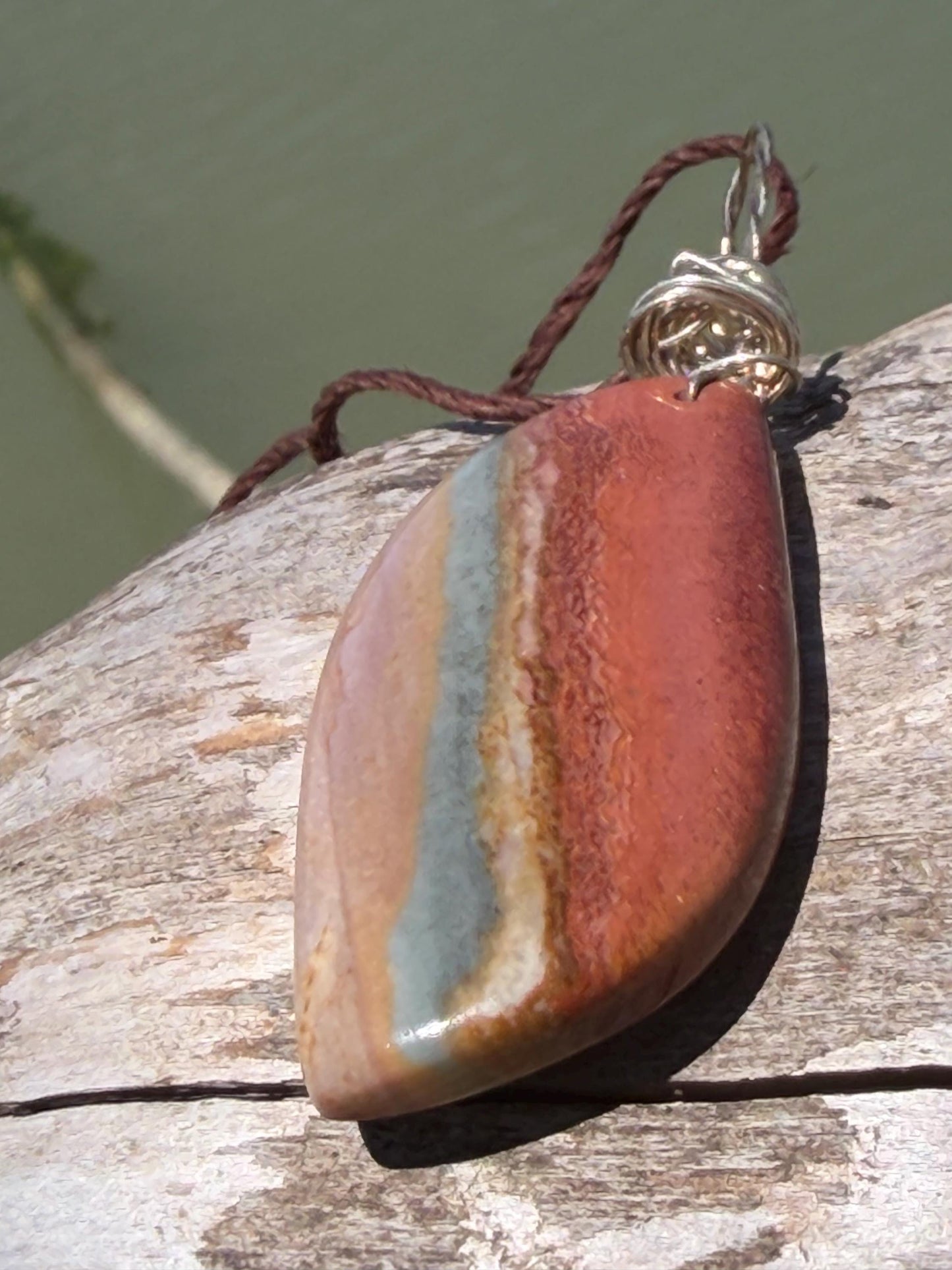 Polychrome jasper gemstone necklace. Ethical jewellery, unusual gemstone pendants. Stunning unique jewellery. Unique gifts. Unique necklace.