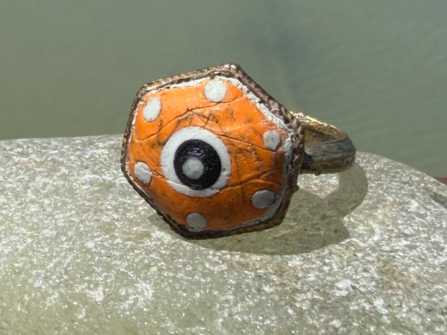 Fabulous vintage orange ring made from brass and enamel. Statement ring. Eco friendly jewellery. Ethical jewellery. Orange jewellery.
