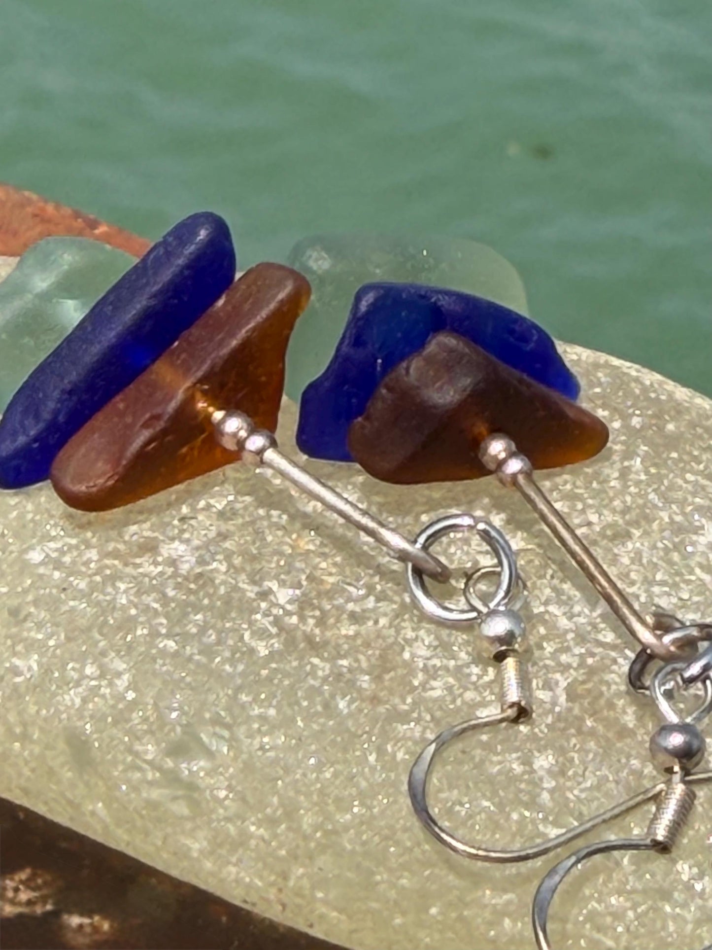 Handmade earrings. Recycled earrings, Unique earrings, red white blue sea glass earrings. Jubilee earrings, gift for her, ethical jewellery