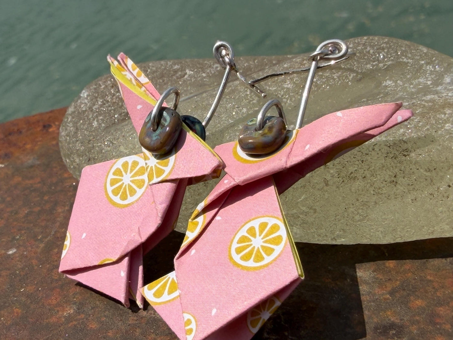 Rabbit origami earrings on recycled sterling silver. Eco friendly jewellery. Rabbit earrings. Handmade rabbit jewellery. Rabbits on silver