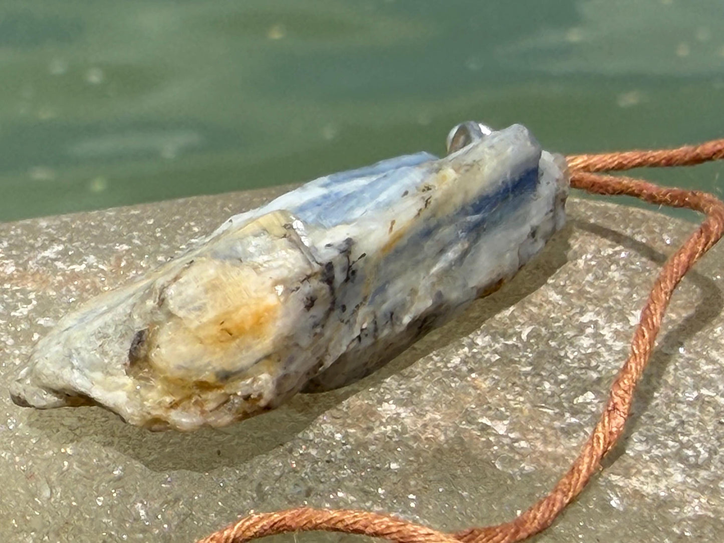 Raw blue kyanite pendant hung on recycled sterling silver. Unique jewellery. handmade unusual jewellery, ethically made eco friendly gifts