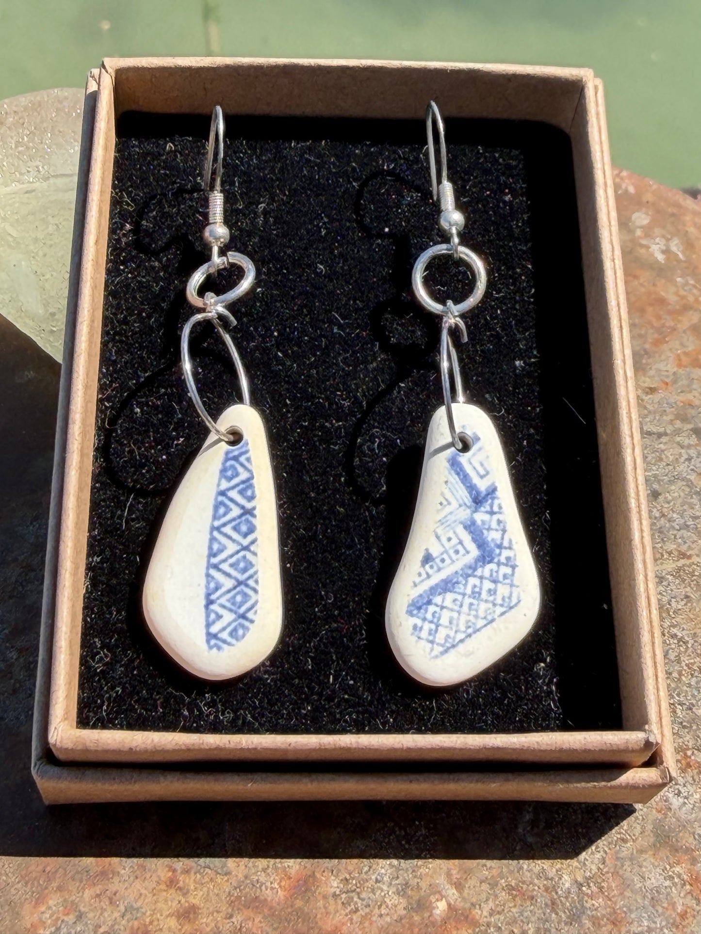 Sea pottery earrings, handmade earrings, ceramic earrings, boho earrings, little hoop earrings, Ethical jewellery, unique gift for her, boho