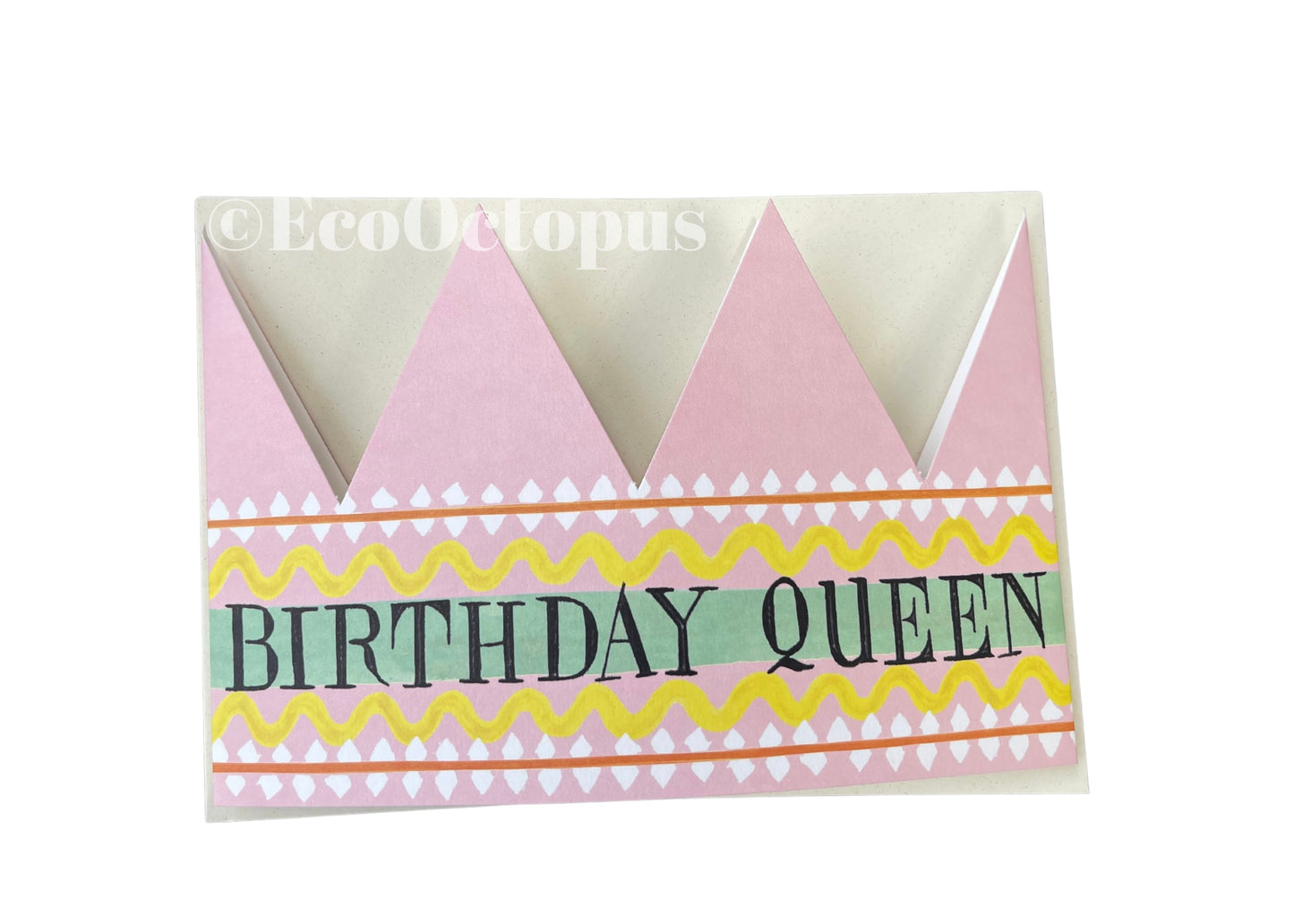 Recycled Birthday Queen Card. Crown Card.