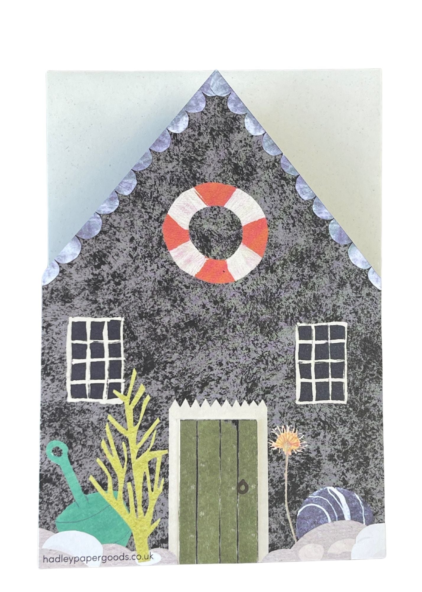 Recycled greetings card. Concertina style. Fisherman’s Huts.