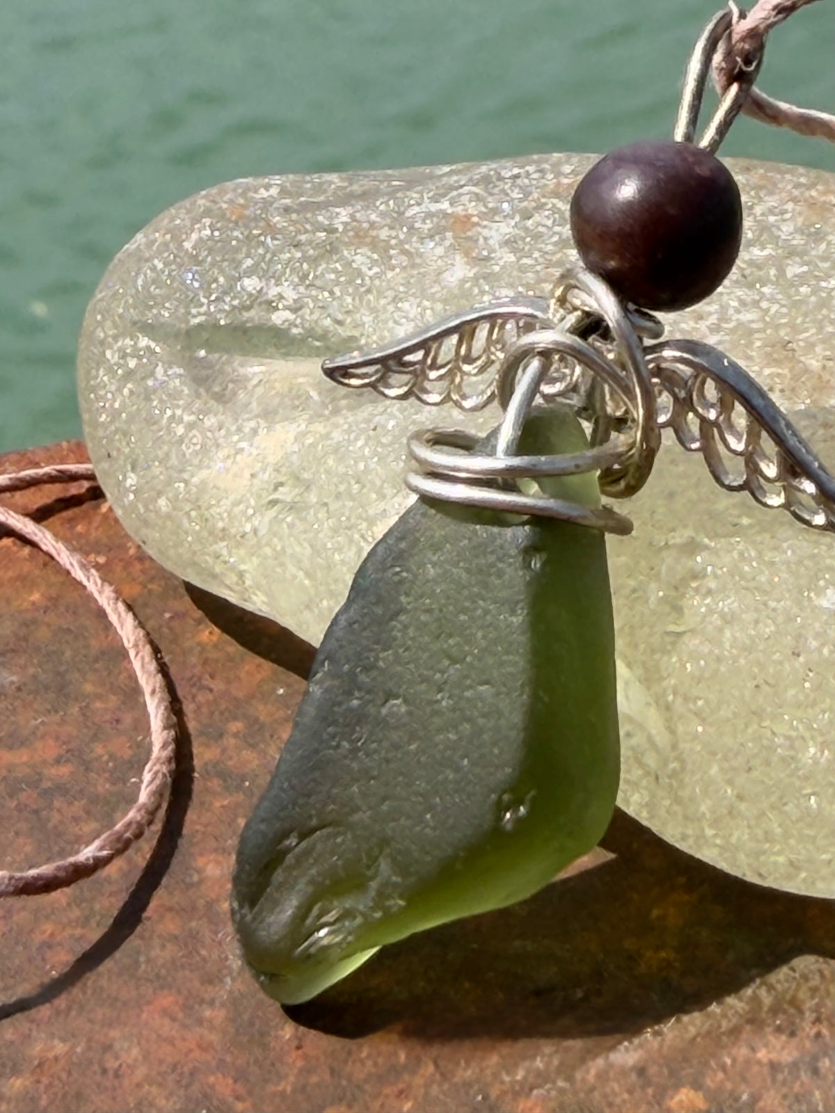 Guardian angel necklace, sea glass necklace, unique necklace, eco friendly gift for her. Ethical  jewellery, boho necklace, angel pendant
