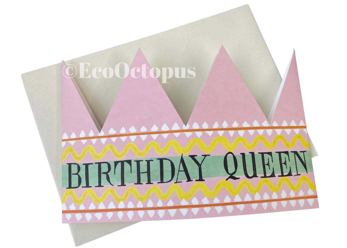 Recycled Birthday Queen Card. Crown Card.