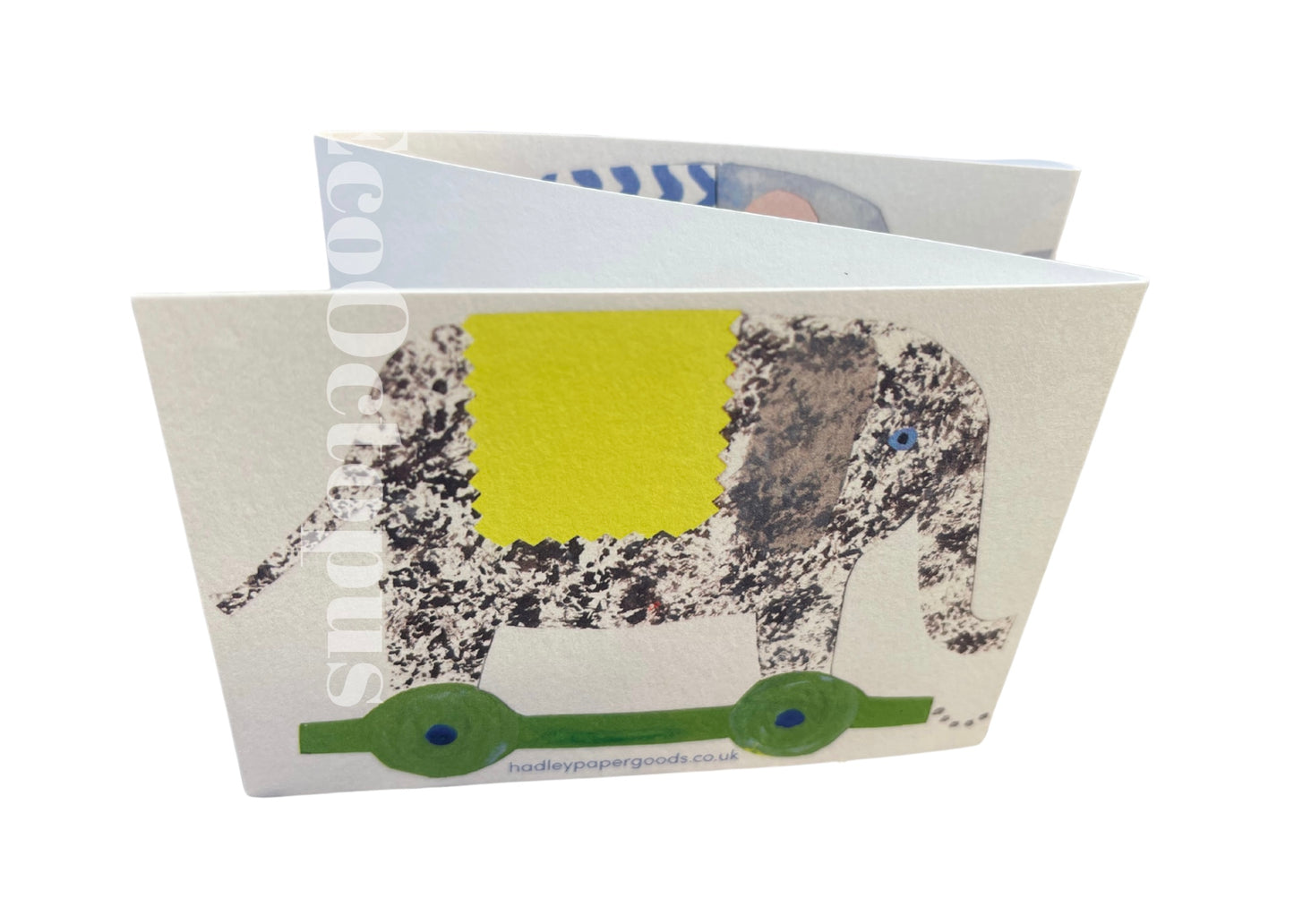 Recycled greetings card. Concertina style. Elaphant Card.