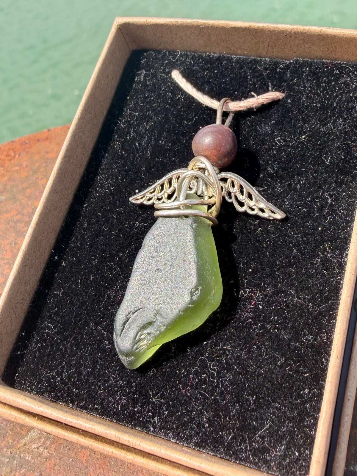 Guardian angel necklace, sea glass necklace, unique necklace, eco friendly gift for her. Ethical  jewellery, boho necklace, angel pendant