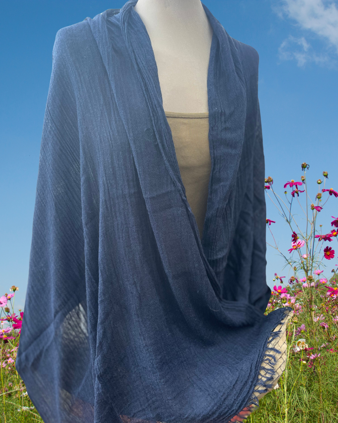 Super Soft Bamboo And Cotton Scarves. Navy Blue.