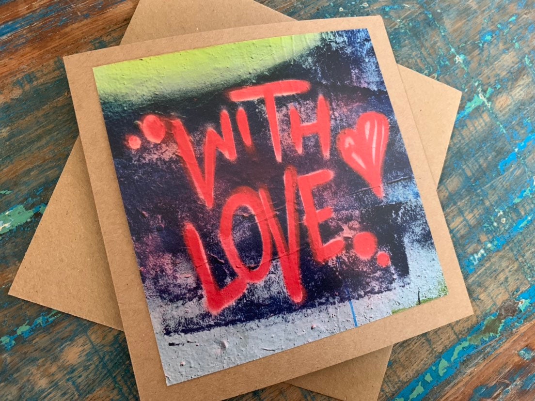 Handmade card, recycled card, anniversary card, birthday card, eco card, love card, romantic card, I love you card graffiti card, funky card