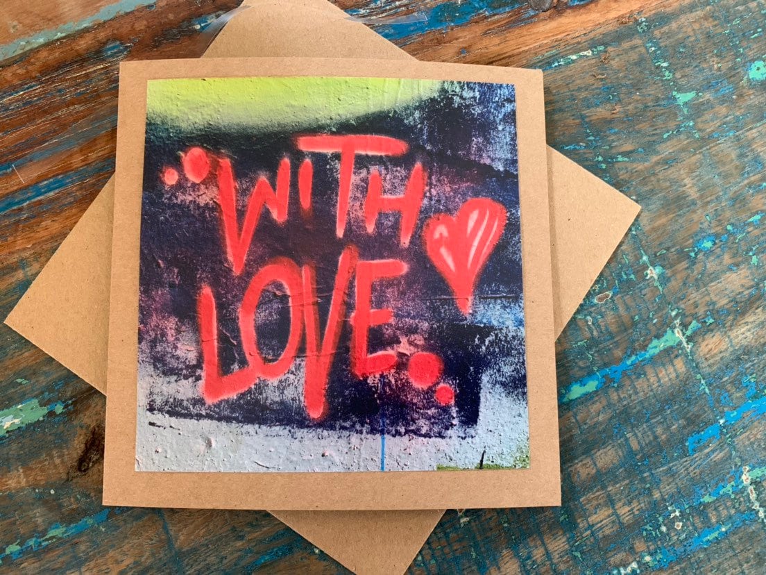 Handmade card, recycled card, anniversary card, birthday card, eco card, love card, romantic card, I love you card graffiti card, funky card