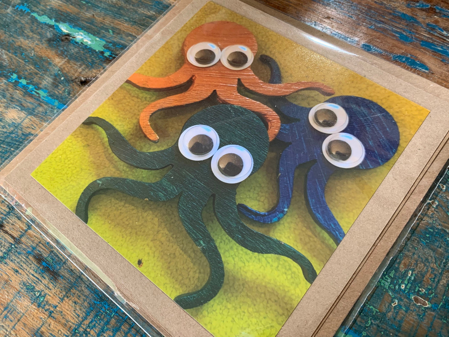 Eco octopus card, recycled card, birthday card, recycled card. Eco friendly card. Handmade card. Unusual Thank you card, blank gift card