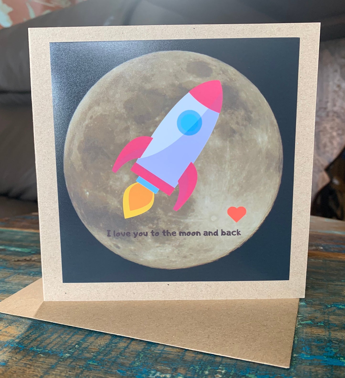 recycled card, space card, romantic card, love card, eco card. Handmade card, birthday rocket card, birthday card for boy, moon card