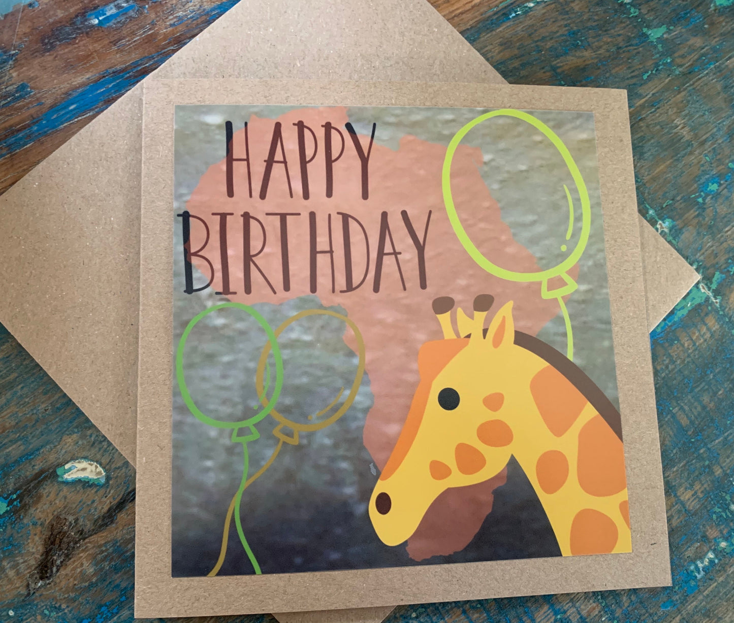 Giraffe card, recycled card, birthday card. Eco friendly card. Handmade card, blank gift card, Africa card, kids birthday safari card jungle