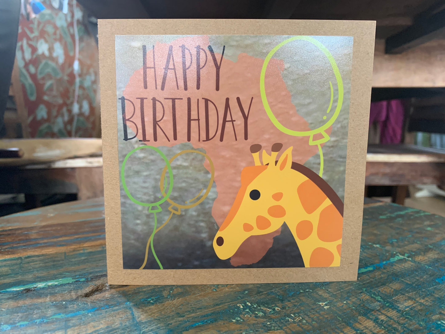 Giraffe card, recycled card, birthday card. Eco friendly card. Handmade card, blank gift card, Africa card, kids birthday safari card jungle