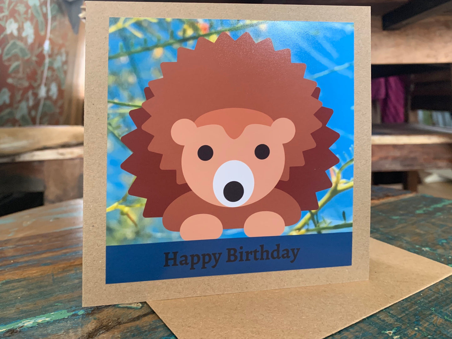 Hedgehog card, recycled card, birthday card. Eco friendly card. Handmade card, blank card for boy, animal card, kids card, woodland card