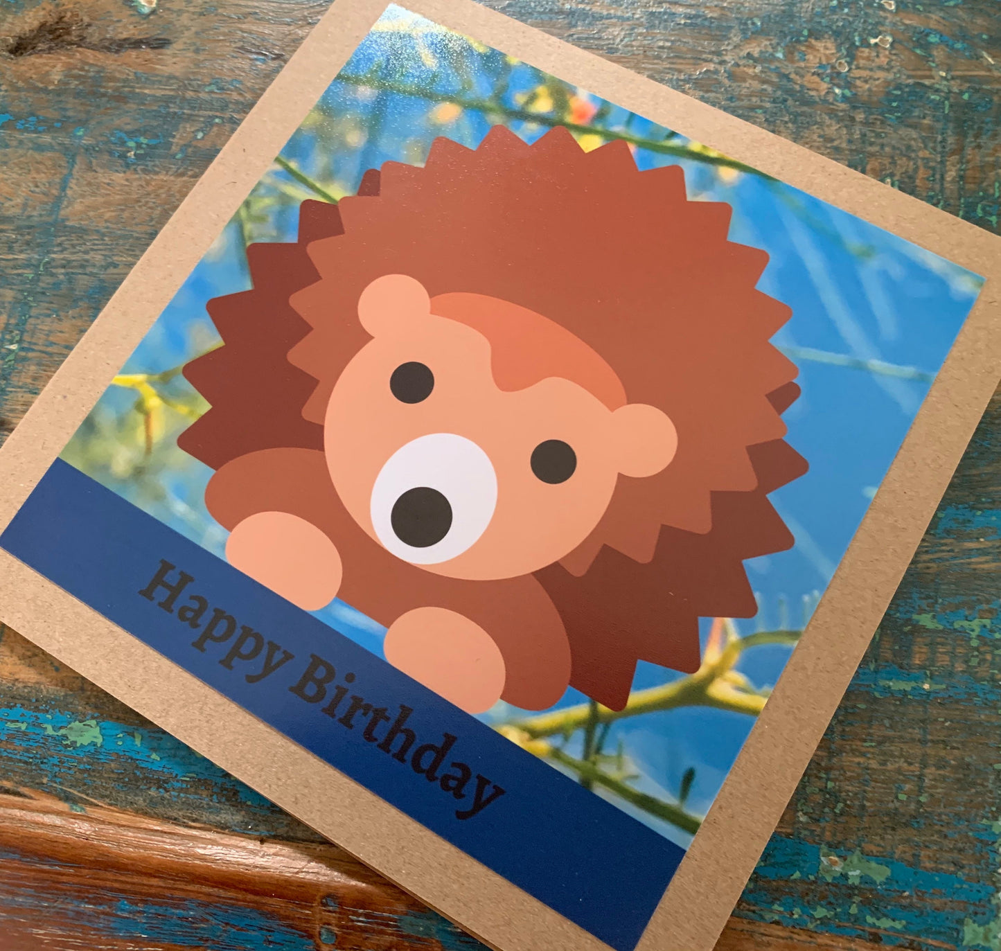 Hedgehog card, recycled card, birthday card. Eco friendly card. Handmade card, blank card for boy, animal card, kids card, woodland card