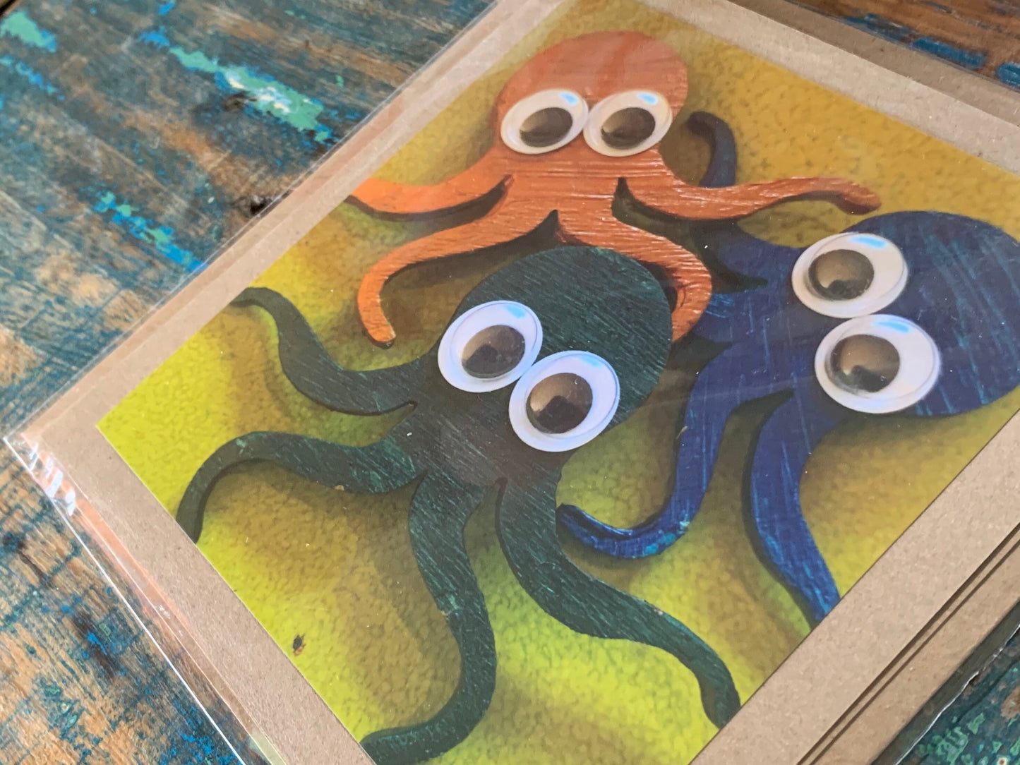 Eco octopus card, recycled card, birthday card, recycled card. Eco friendly card. Handmade card. Unusual Thank you card, blank gift card