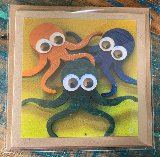 Eco octopus card, recycled card, birthday card, recycled card. Eco friendly card. Handmade card. Unusual Thank you card, blank gift card