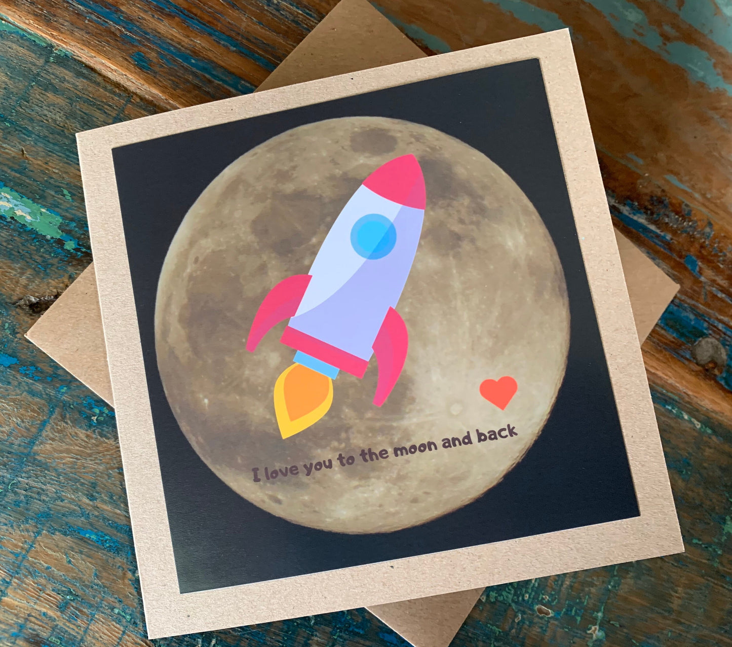 recycled card, space card, romantic card, love card, eco card. Handmade card, birthday rocket card, birthday card for boy, moon card