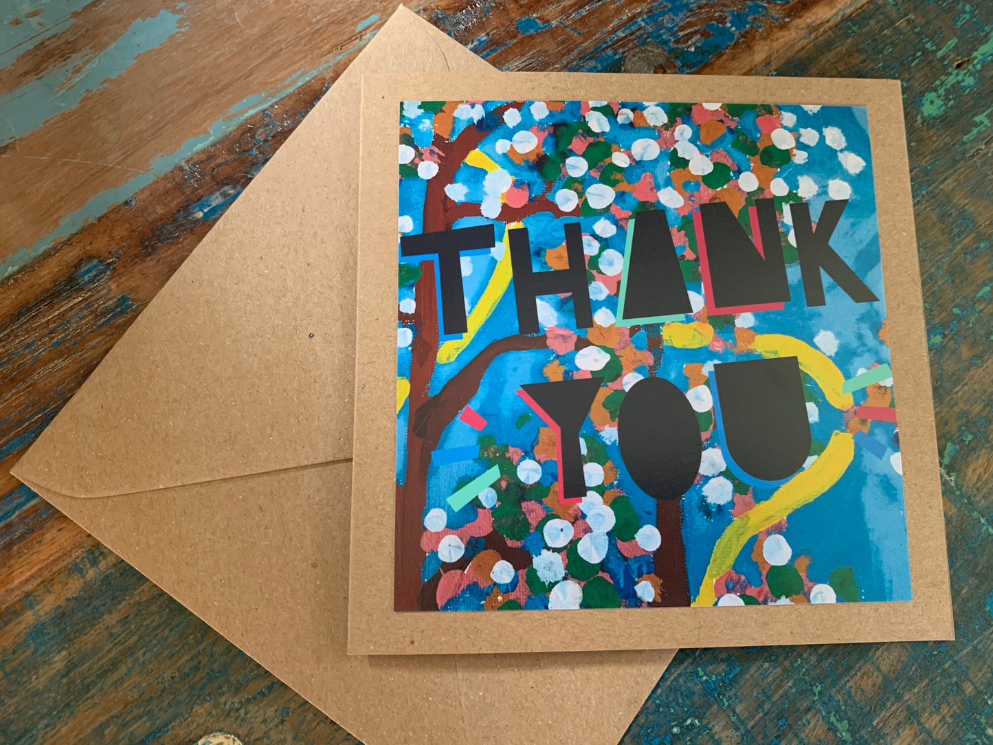 Thank you card, recycled card, thank you gift card. Eco friendly card. Handmade card, blank gift card, tree card, hand painted card, unusual