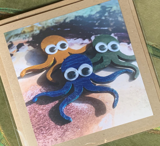 Eco octopus card, handmade gift card for her or for him. Recycled eco friendly card. Unusual photography card for birthday, Mothers Day...