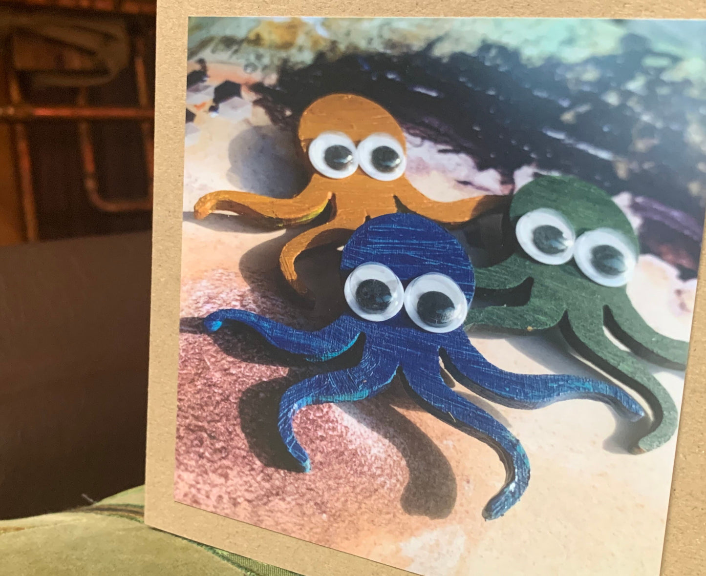 Eco octopus card, handmade gift card for her or for him. Recycled eco friendly card. Unusual photography card for birthday, Mothers Day...