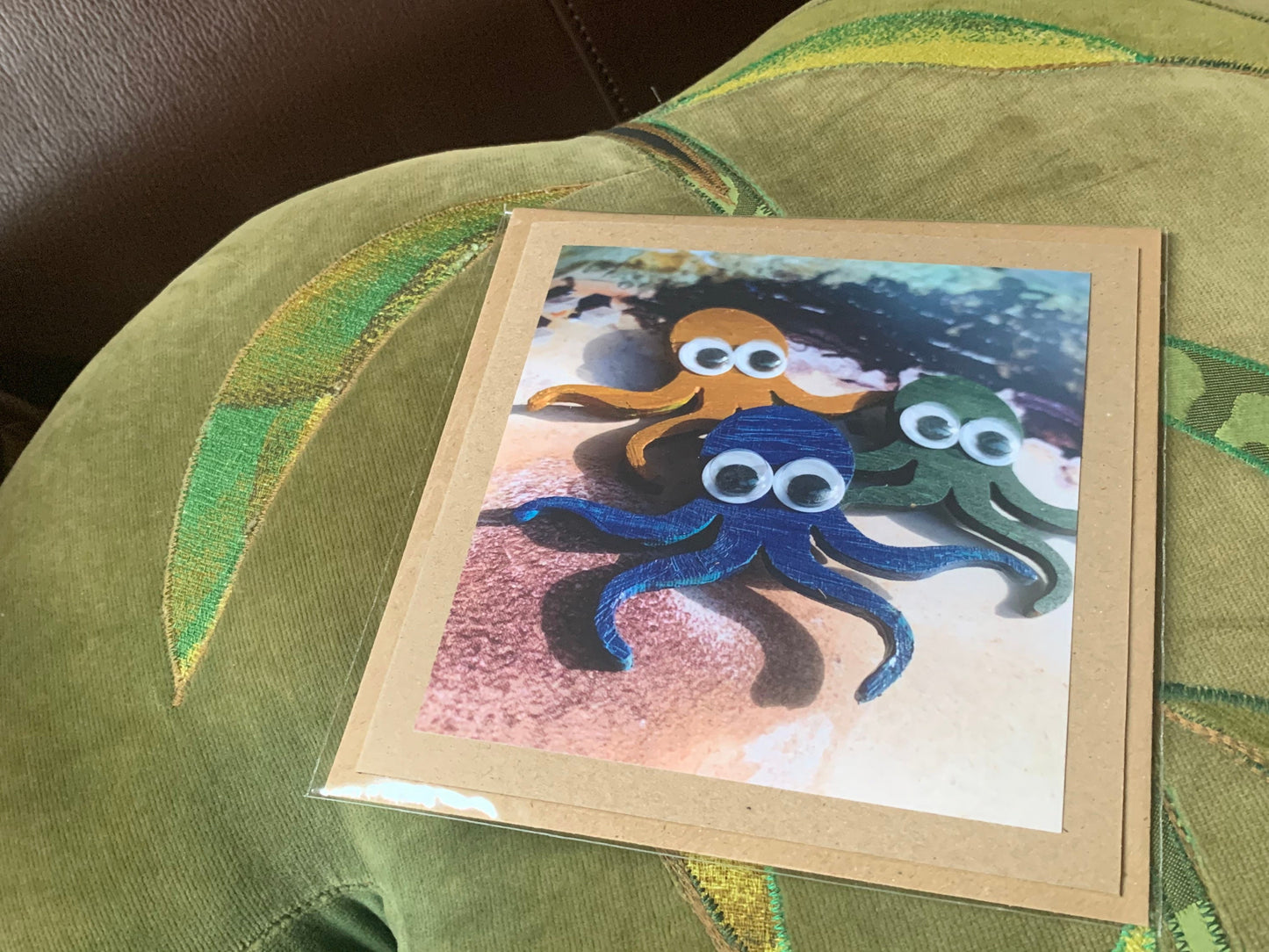 Eco octopus card, handmade gift card for her or for him. Recycled eco friendly card. Unusual photography card for birthday, Mothers Day...