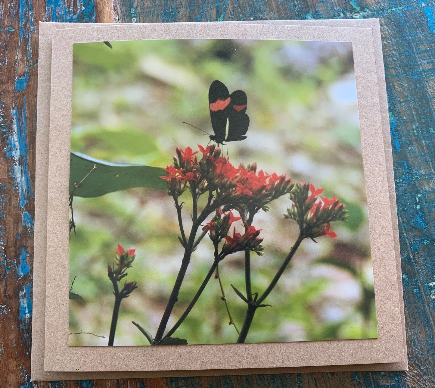 Flower card, recycled card, birthday card, nature card. Eco friendly card. Handmade card. Unusual card, Thank you card, butterfly card, boho