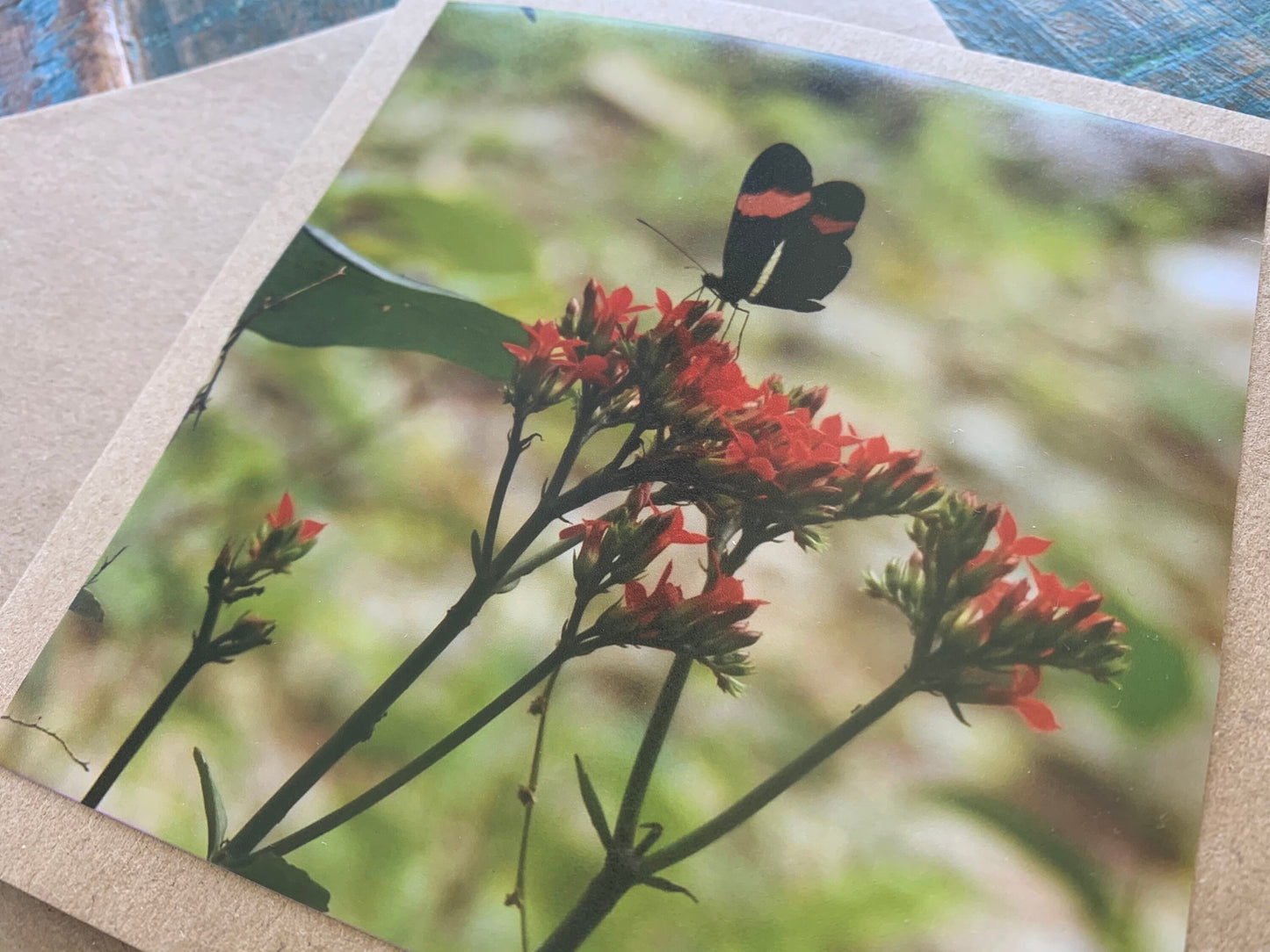 Flower card, recycled card, birthday card, nature card. Eco friendly card. Handmade card. Unusual card, Thank you card, butterfly card, boho