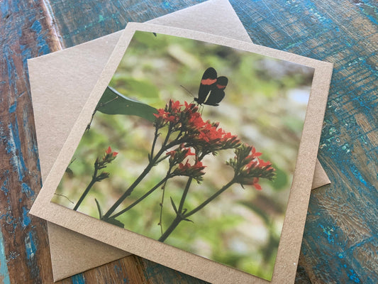 Flower card, recycled card, birthday card, nature card. Eco friendly card. Handmade card. Unusual card, Thank you card, butterfly card, boho