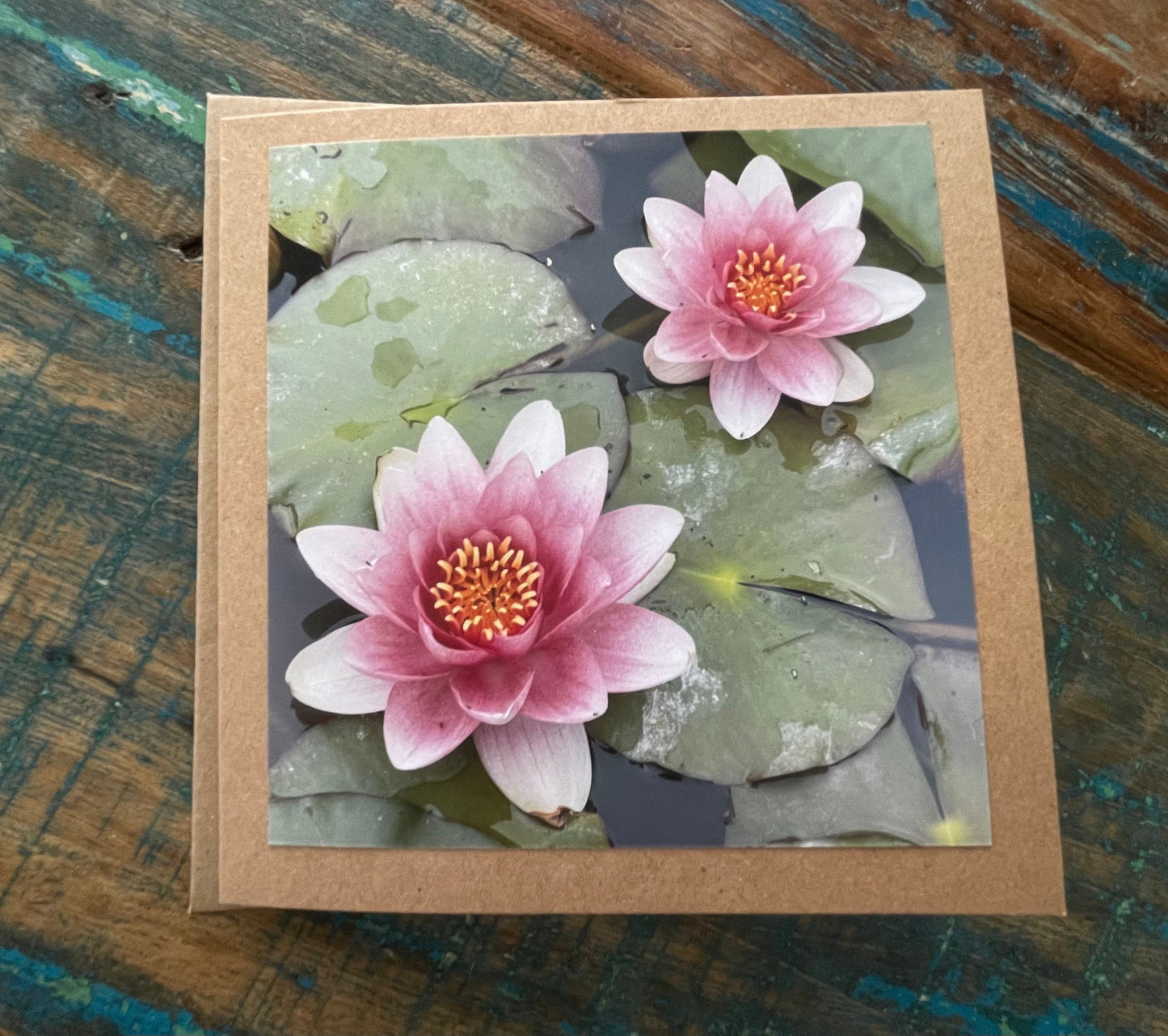 Water lilly card. Flower card, recycled card, birthday card, Eco friendly card. Handmade card. Unusual card, blank gift card, thank you card