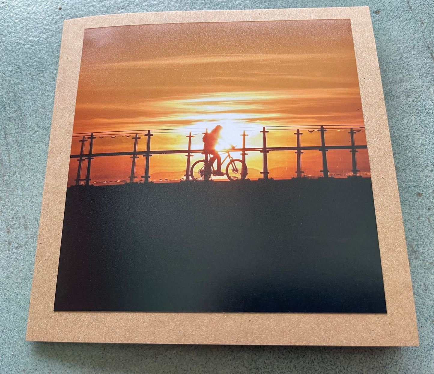 Sunset card, recycled card, birthday card, wind farm, Eco friendly card. Handmade card. Thank you card, bike card, eco card, cycling card