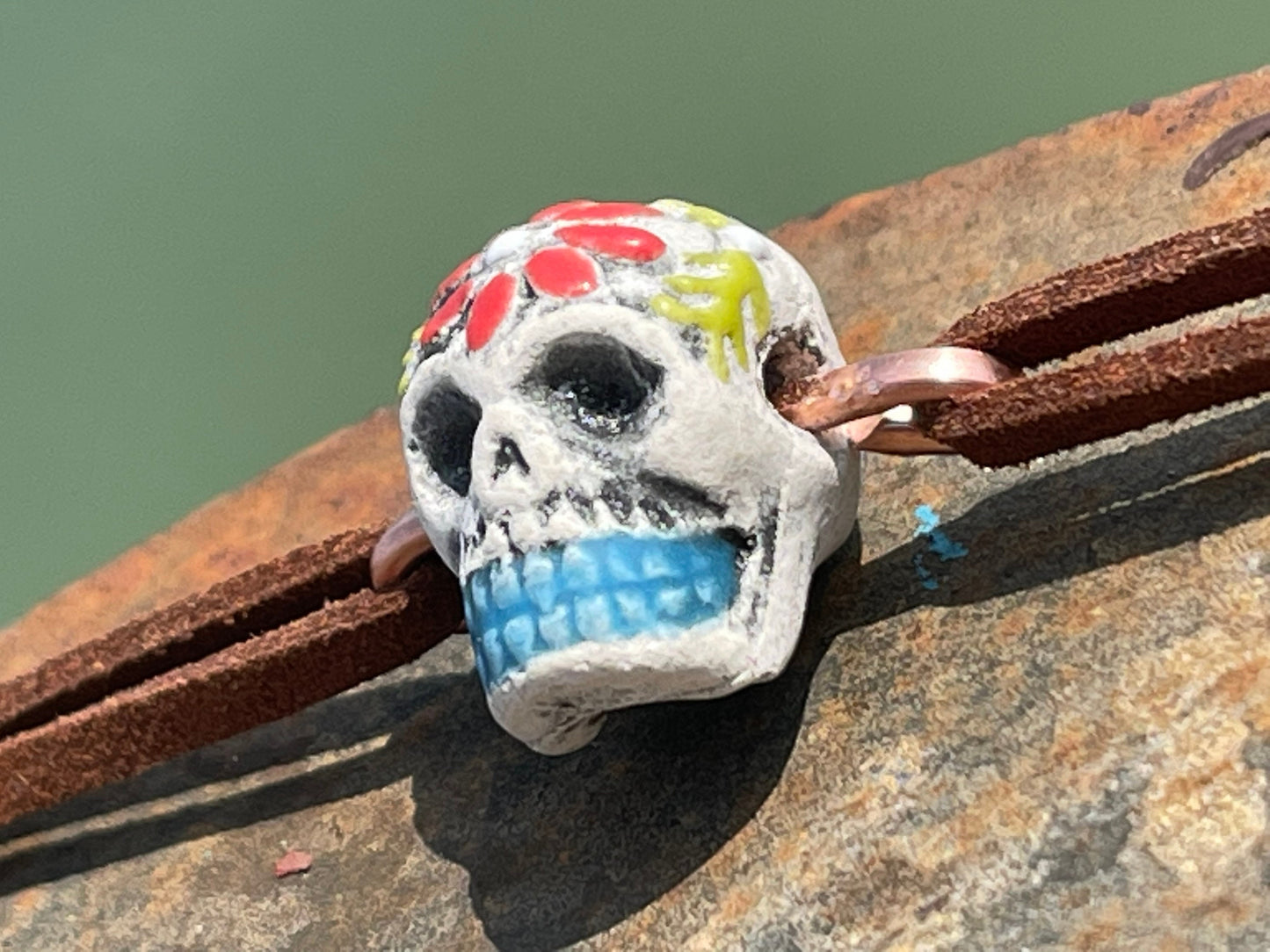 Clay choker necklaces. Hand painted, skull necklace. Skeleton necklace, day of the dead jewellery, Halloween necklace, skull bracelet, goth