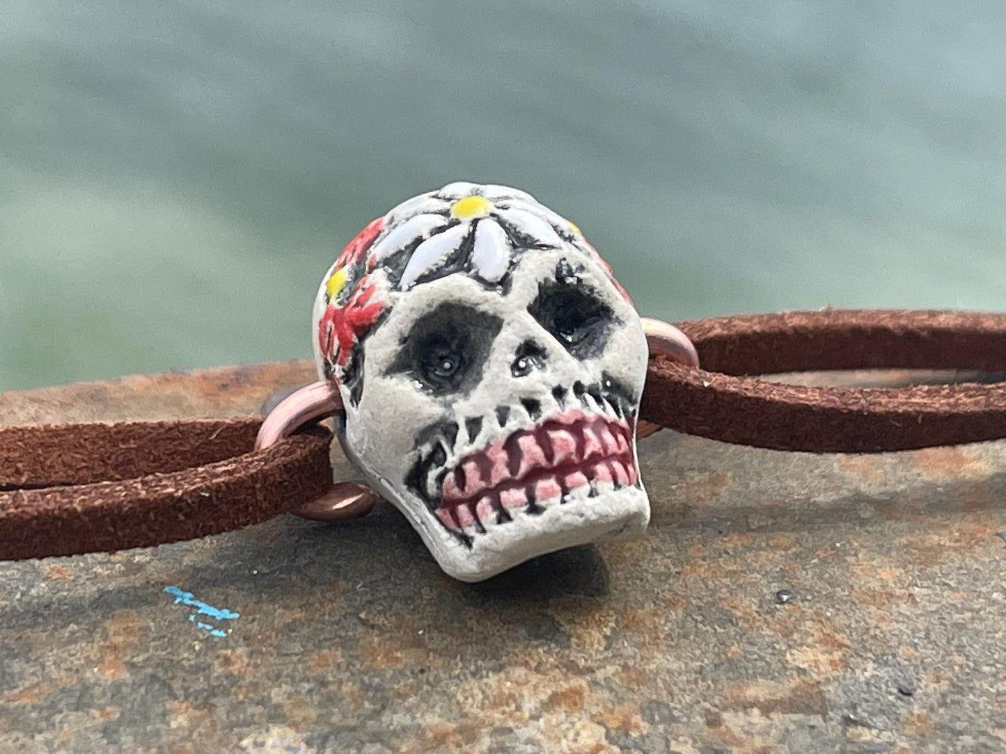 Clay choker necklaces. Hand painted, skull necklace. Skeleton necklace, day of the dead jewellery, Halloween necklace, skull bracelet, goth