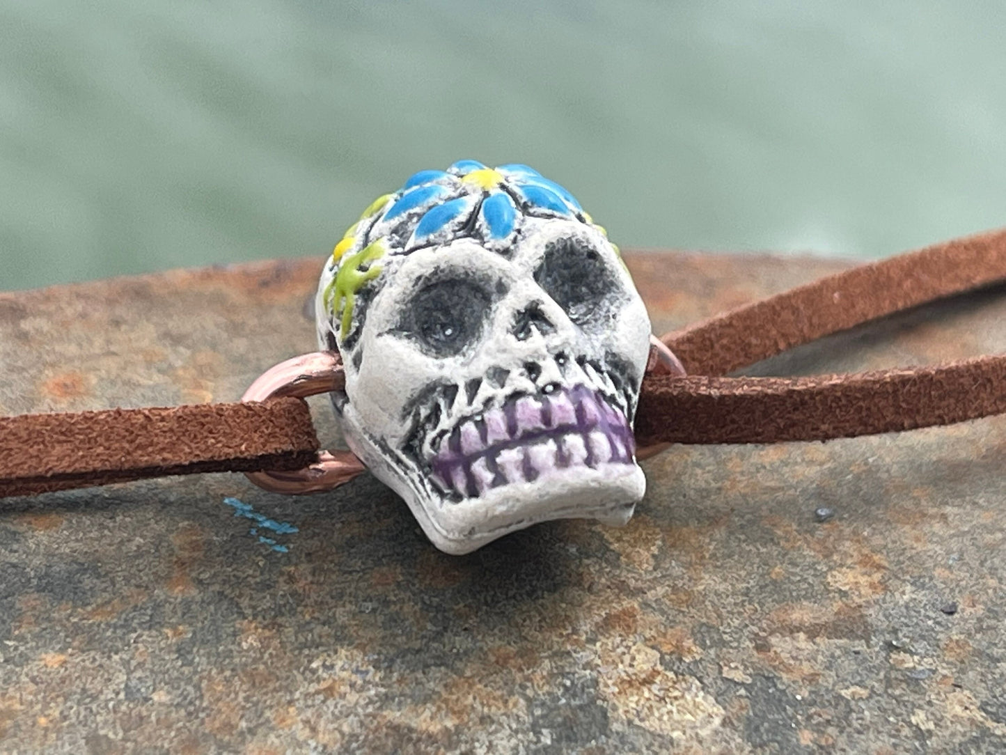 Clay choker necklaces. Hand painted, skull necklace. Skeleton necklace, day of the dead jewellery, Halloween necklace, skull bracelet, goth