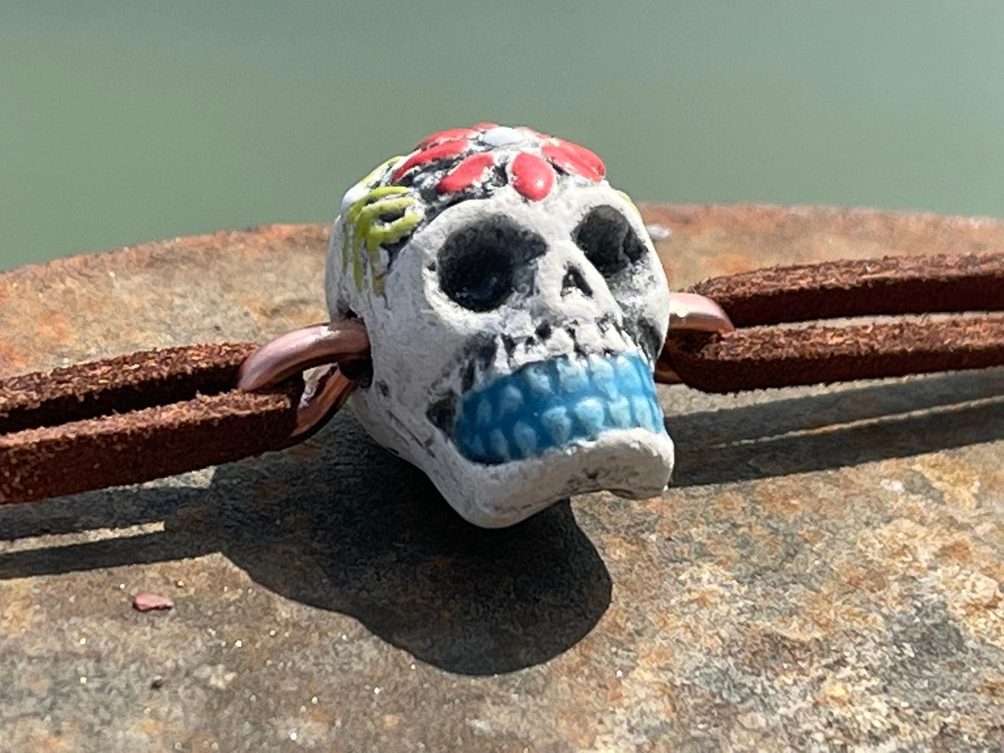 Clay choker necklaces. Hand painted, skull necklace. Skeleton necklace, day of the dead jewellery, Halloween necklace, skull bracelet, goth