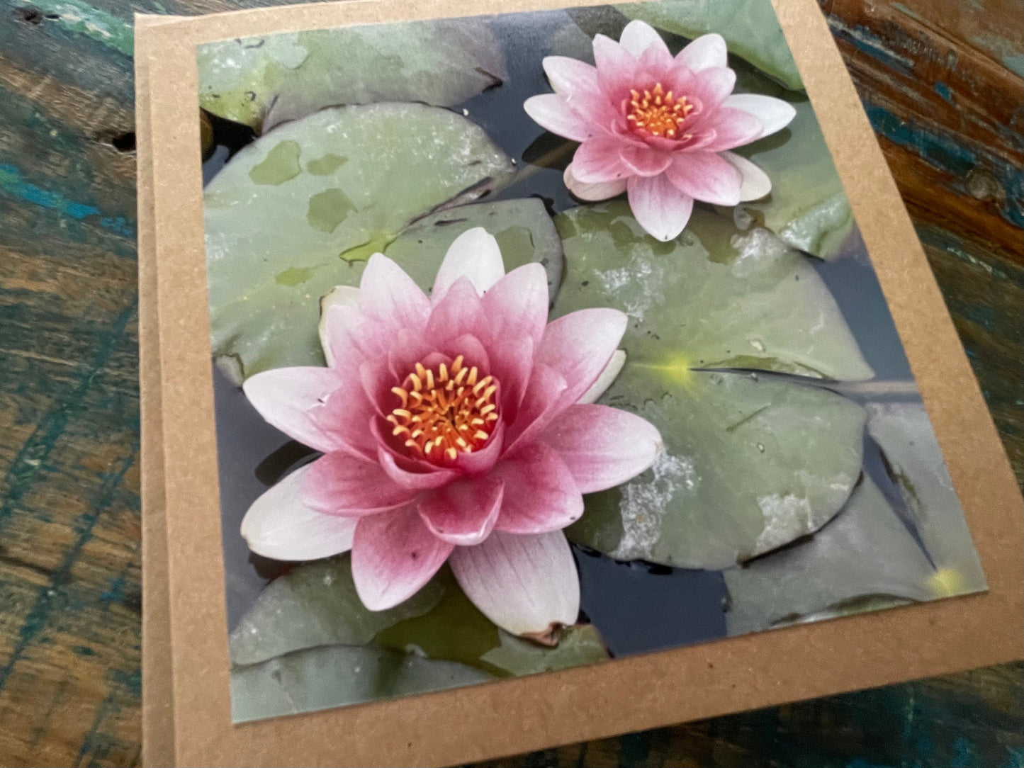 Water lilly card. Flower card, recycled card, birthday card, Eco friendly card. Handmade card. Unusual card, blank gift card, thank you card