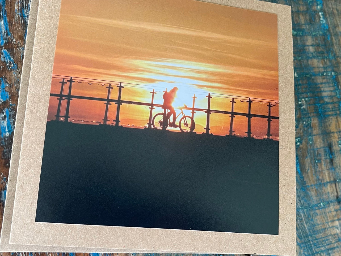 Sunset card, recycled card, birthday card, wind farm, Eco friendly card. Handmade card. Thank you card, bike card, eco card, cycling card