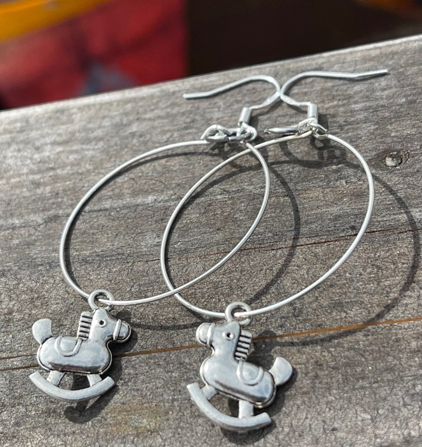 Rocking horse earrings, eco earrings, Gift for her, hippy earrings, gift for horse rider, boho earrings, horse jewellery, silver earrings