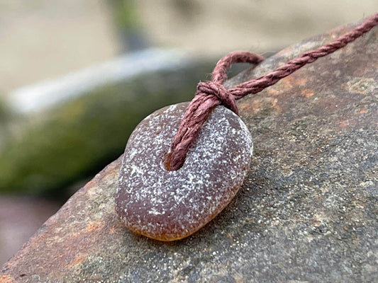 Rustic sea glass necklace. Recycled boho necklace, unisex necklace. Surf necklace, hippy necklace. Gift for him, Sea glass pendant