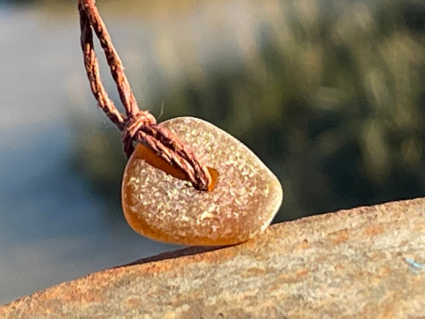 Rustic sea glass necklace. Recycled boho necklace, unisex necklace. Surf necklace, hippy necklace. Gift for him, Sea glass pendant