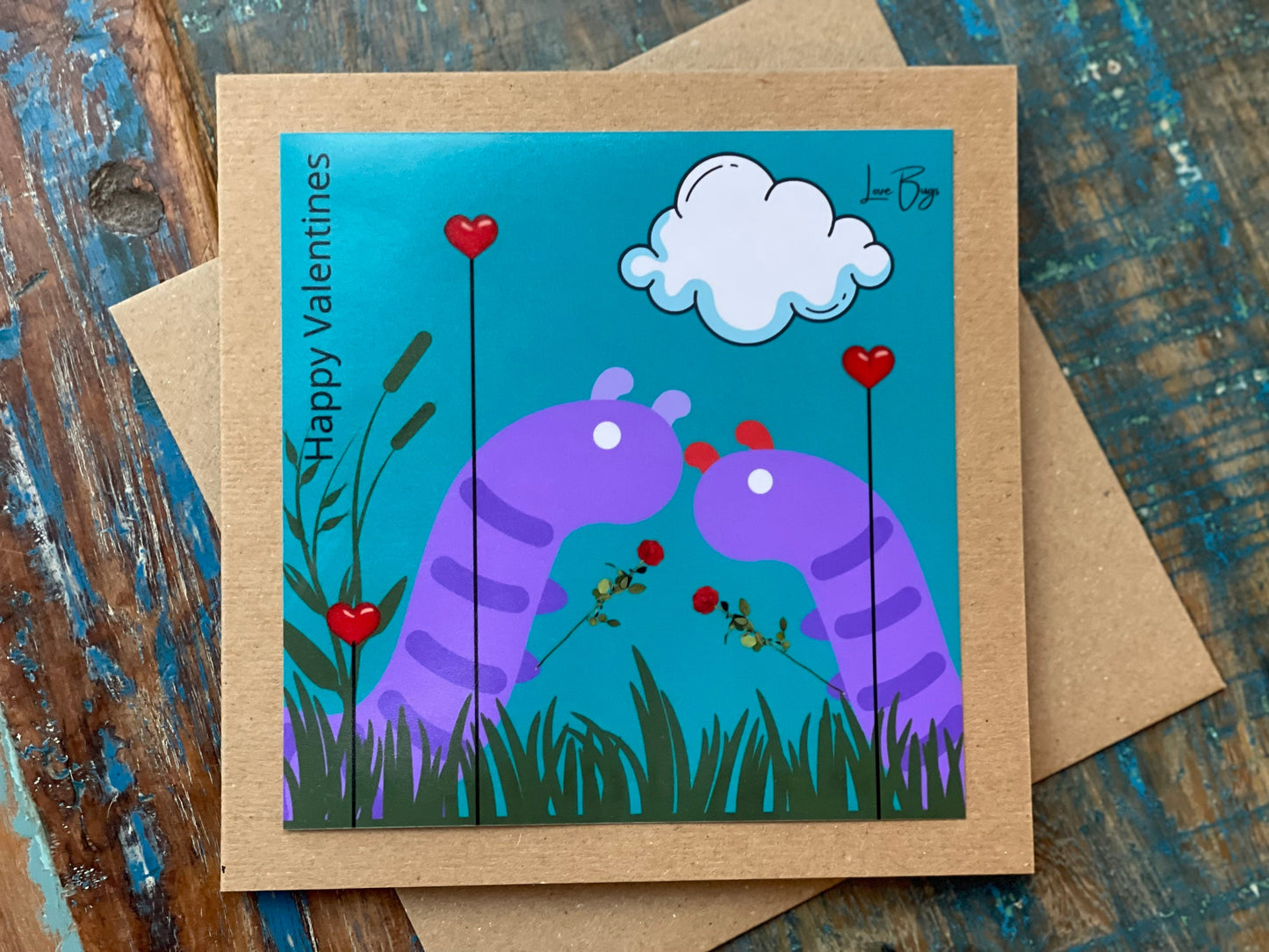 Love bugs valentines card, romantic card, recycled card, eco friendly valentines gift for him, valentines gift for her, handmade card