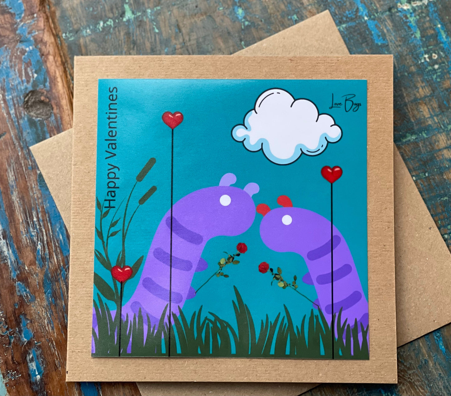 Love bugs valentines card, romantic card, recycled card, eco friendly valentines gift for him, valentines gift for her, handmade card