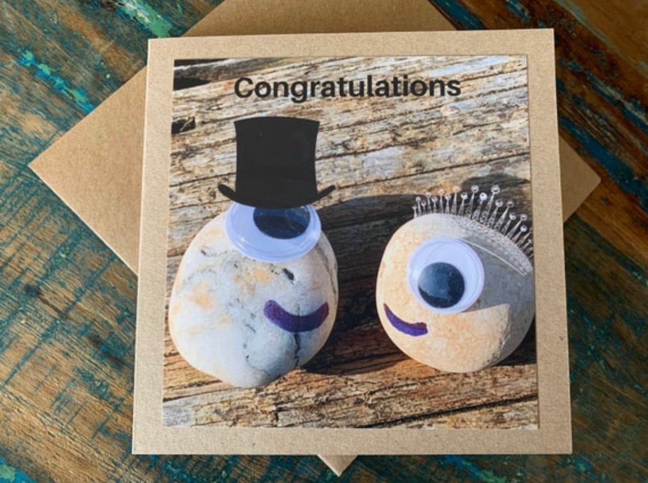 Recycled congratulations card, handmade card, beach card,  congratulations gift,  engagement card, engagement gift, unusual wedding card