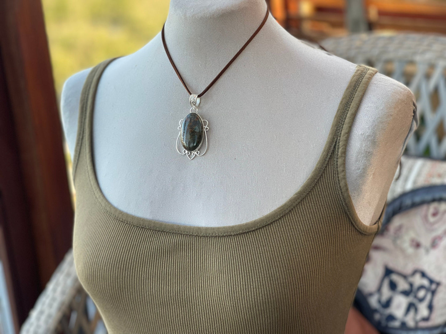 Ocean jasper necklace. Unique necklace, gift for her, gift for him, unusual necklace, unique jewellery, boho necklace, large gemstone