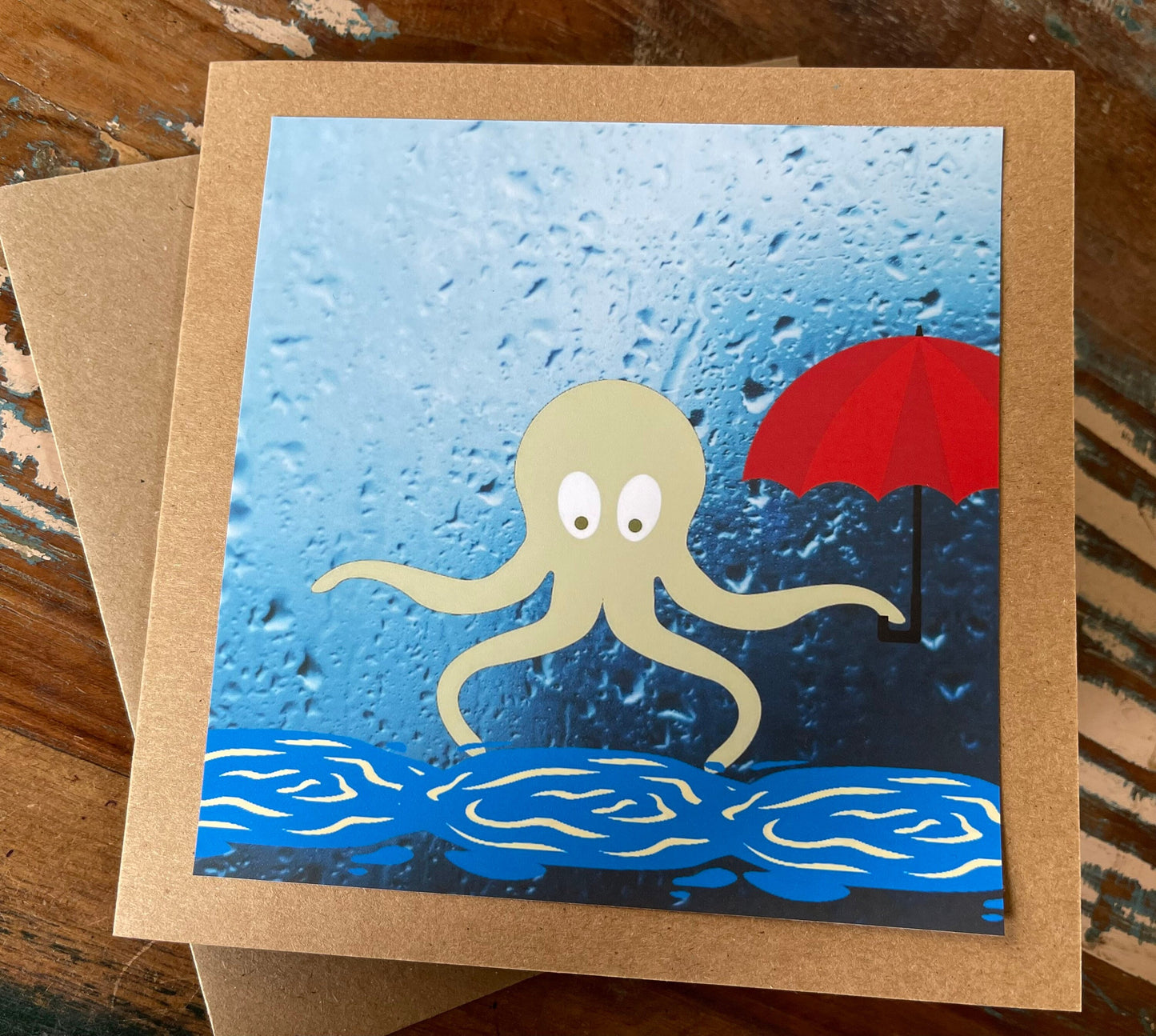 Eco octopus card, recycled card, birthday card, recycled card. Eco friendly card. Handmade card. Unusual Thank you card, blank gift card